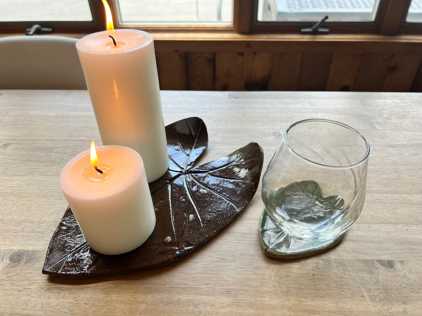 Elephant Ear leaf trivet and coaster set